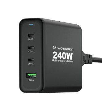 Wozinsky WGCSB 240W GaN nástěnná nabíječka USB-A / 3 x USB-C - černá