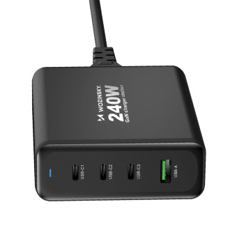 Wozinsky WGCSB 240W GaN nástěnná nabíječka USB-A / 3 x USB-C - černá