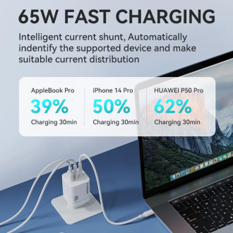 Wozinsky CGWCW 65W USB-A / 2 x USB-C GaN nástěnná nabíječka - bílá