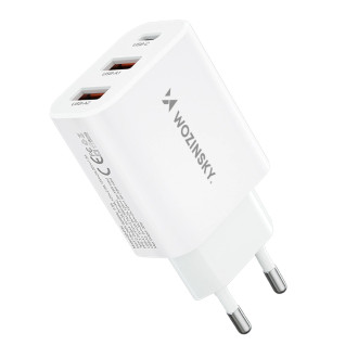 Wozinsky CWCUCW 30W USB-C / 2 x USB-A nástěnná nabíječka - bílá