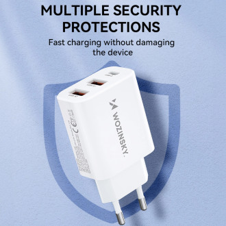 Wozinsky CWCUCW 30W USB-C / 2 x USB-A nástěnná nabíječka - bílá