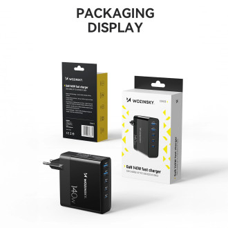 Wozinsky CGWCB 140W GaN nástěnná nabíječka 3 x USB-C / 2 x USB-A - černá