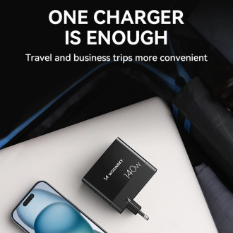 Wozinsky CGWCB 140W GaN nástěnná nabíječka 3 x USB-C / 2 x USB-A - černá