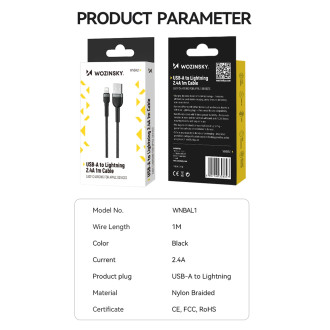 Wozinsky WNBAL1 USB-A / Lightning 2,4A kabel 1 m - černý