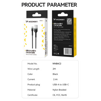 Wozinsky WNBAC1 kabel USB-A / USB-C 2,4A 1 m - černý
