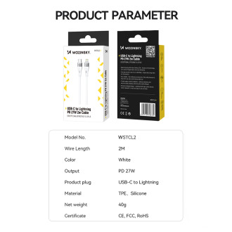 Wozinsky WSTCL2 Lightning / USB-C PD 27W kabel 2 m - bílý