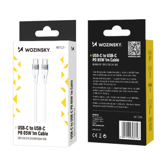 Wozinsky WSTCC1 USB-C / USB-C PD 65W kabel 1 m dlouhý - bílý
