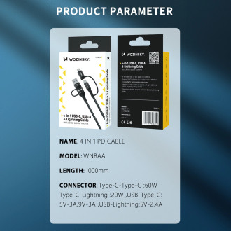 Wozinsky WNBAA 4v1 kabel 2x USB-C 1x USB-A 1x Lightning 60W 1 m - černý