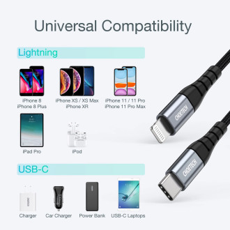 Choetech IP0041 USB-C / Lightning MFi 480Mb/s 3A 2m kabel - černý