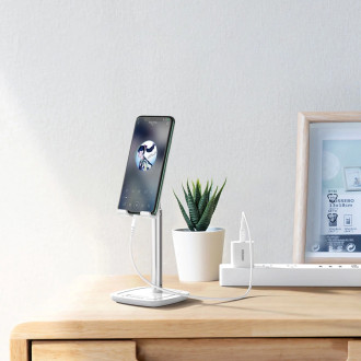 Hliníkový stojánek Choetech H035 pro telefon nebo tablet s úpravou - bílá a stříbrná