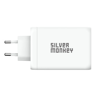 Silver Monkey GaN 130W nástěnná nabíječka 3x USB-C PD 1x USB-A 3.0 QC - bílá