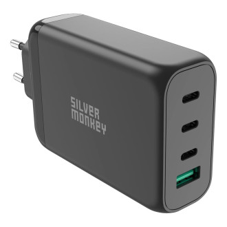 Silver Monkey GaN 130W nástěnná nabíječka 3x USB-C PD 1x USB-A 3.0 QC - černá