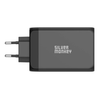 Silver Monkey GaN 130W nástěnná nabíječka 3x USB-C PD 1x USB-A 3.0 QC - černá