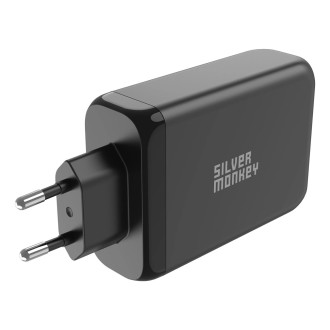 Silver Monkey GaN 130W nástěnná nabíječka 3x USB-C PD 1x USB-A 3.0 QC - černá