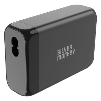 Stříbrná Monkey SMA151 130W 3xUSB-C PD USB-A QC 3.0 GaN nabíječka s odnímatelným napájecím kabelem – bílá