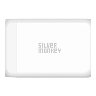 Stříbrná Monkey SMA152 130W 3xUSB-C PD USB-A QC 3.0 GaN nabíječka s odnímatelným napájecím kabelem – bílá