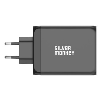 Stříbrná Monkey SMA153 200W nabíječka GaN 3xUSB-C PD USB-A QC 3.0 – černá