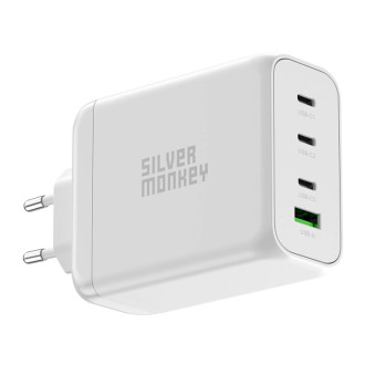 Silver Monkey SMA154 200W GaN nabíječka 3xUSB-C PD USB-A QC 3.0 - bílá
