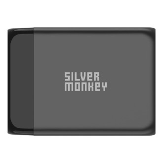 Stříbrná Monkey SMA155 200W 3xUSB-C PD USB-A QC 3.0 GaN nabíječka s odnímatelným napájecím kabelem – černá