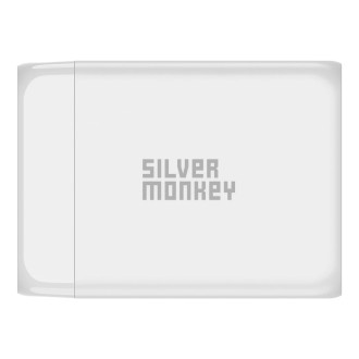Stříbrná Monkey SMA156 200W 3x USB-C PD USB-A QC 3.0 GaN nabíječka s odnímatelným napájecím kabelem – bílá