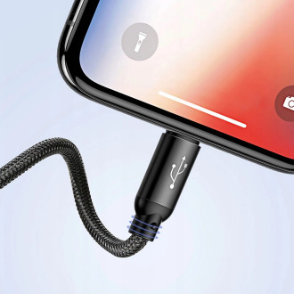 Baseus Three Primary Colors 3v1 USB - micro USB / Lightning / USB-C nylonový opletený kabel 3,5A 1,2M černý (CAMLT-BSY01)