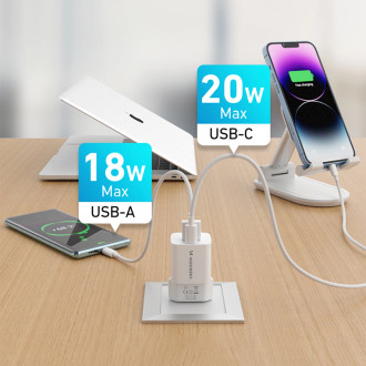 Wozinsky WWCEAC GaN USB-A USB-C 33W nástěnná nabíječka - bílá