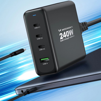 Wozinsky WGCSB 240W GaN nástěnná nabíječka USB-A / 3 x USB-C - černá