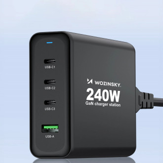 Wozinsky WGCSB 240W GaN nástěnná nabíječka USB-A / 3 x USB-C - černá