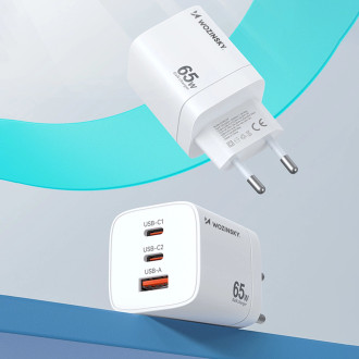 Wozinsky CGWCW 65W USB-A / 2 x USB-C GaN nástěnná nabíječka - bílá