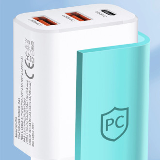 Wozinsky CWCUCW 30W USB-C / 2 x USB-A nástěnná nabíječka - bílá