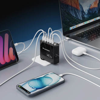 Wozinsky CGWCB 140W GaN nástěnná nabíječka 3 x USB-C / 2 x USB-A - černá