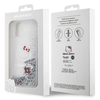 Custodia Hello Kitty Liquid Glitter Charms Kitty Head per iPhone 15 - argento