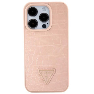Pouzdro Guess Croco Triangle Metal Logo pro iPhone 15 Pro - růžové