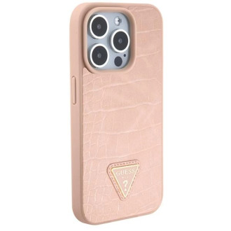 Pouzdro Guess Croco Triangle Metal Logo pro iPhone 15 Pro - růžové
