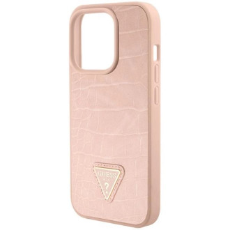 Pouzdro Guess Croco Triangle Metal Logo pro iPhone 15 Pro - růžové