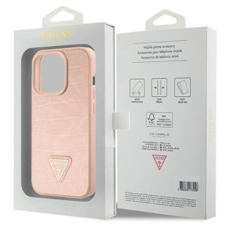 Pouzdro Guess Croco Triangle Metal Logo pro iPhone 15 Pro - růžové