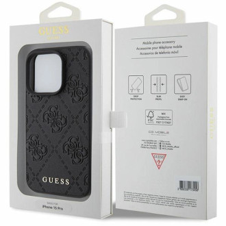 Guess Leather 4G Stamped pouzdro pro iPhone 15 Pro Max - černé