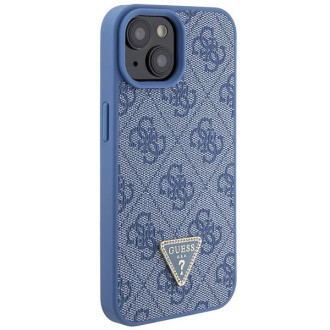 Guess GUHCP15SP4TDPB iPhone 15 6,1&quot; modro/modré pevné pouzdro Leather 4G Triangle Strass