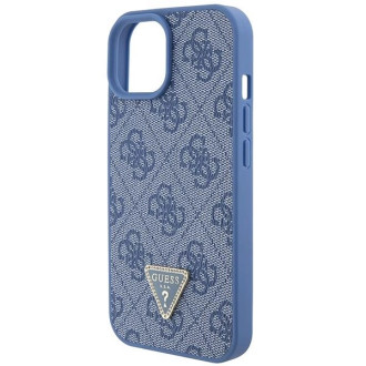 Guess GUHCP15SP4TDPB iPhone 15 6,1&quot; modro/modré pevné pouzdro Leather 4G Triangle Strass