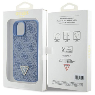 Guess GUHCP15SP4TDPB iPhone 15 6,1&quot; modro/modré pevné pouzdro Leather 4G Triangle Strass