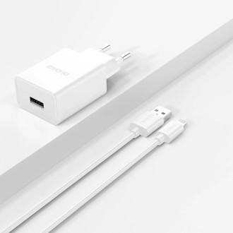 Dudao A4EU USB-A 2.1A nástěnná nabíječka - bílá + USB-A - Lightning kabel