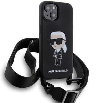 Karl Lagerfeld KLHCP15SSCBSKNK iPhone 15 6,1&quot; pevný obal černo/černý Crossbody silikonový Ikonik