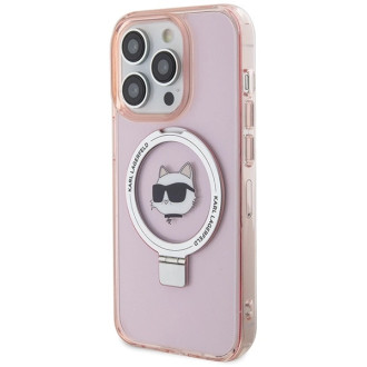 Karl Lagerfeld KLHMP15LHMRSCHP iPhone 15 Pro 6,1&quot; růžové/růžové pevné pouzdro Ring Stand Choupette Head MagSafe