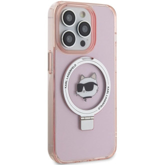 Karl Lagerfeld KLHMP15LHMRSCHP iPhone 15 Pro 6,1&quot; růžové/růžové pevné pouzdro Ring Stand Choupette Head MagSafe