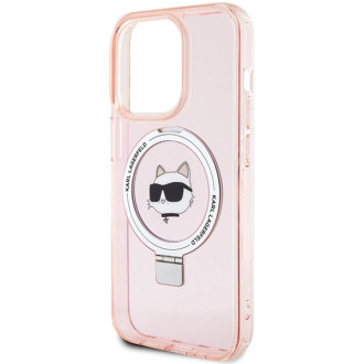 Karl Lagerfeld KLHMP15LHMRSCHP iPhone 15 Pro 6,1&quot; růžové/růžové pevné pouzdro Ring Stand Choupette Head MagSafe
