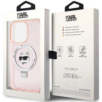 Karl Lagerfeld KLHMP15LHMRSCHP iPhone 15 Pro 6,1&quot; růžové/růžové pevné pouzdro Ring Stand Choupette Head MagSafe