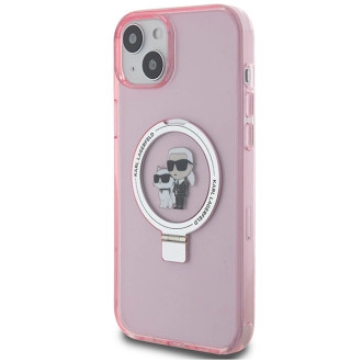 Karl Lagerfeld Ring Stand Pouzdro Karl&amp;Choupette MagSafe pro iPhone 15 Plus - růžové