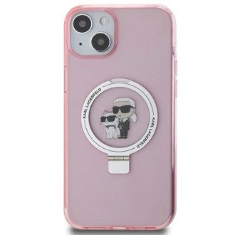Karl Lagerfeld Ring Stand Pouzdro Karl&amp;Choupette MagSafe pro iPhone 15 Plus - růžové