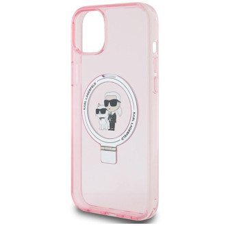 Karl Lagerfeld Ring Stand Pouzdro Karl&amp;Choupette MagSafe pro iPhone 15 Plus - růžové