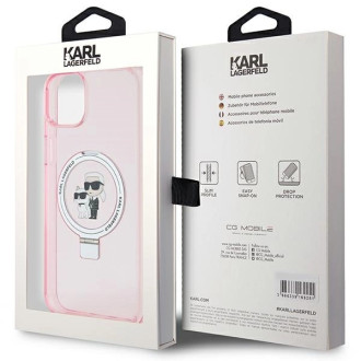 Karl Lagerfeld Ring Stand Pouzdro Karl&amp;Choupette MagSafe pro iPhone 15 Plus - růžové